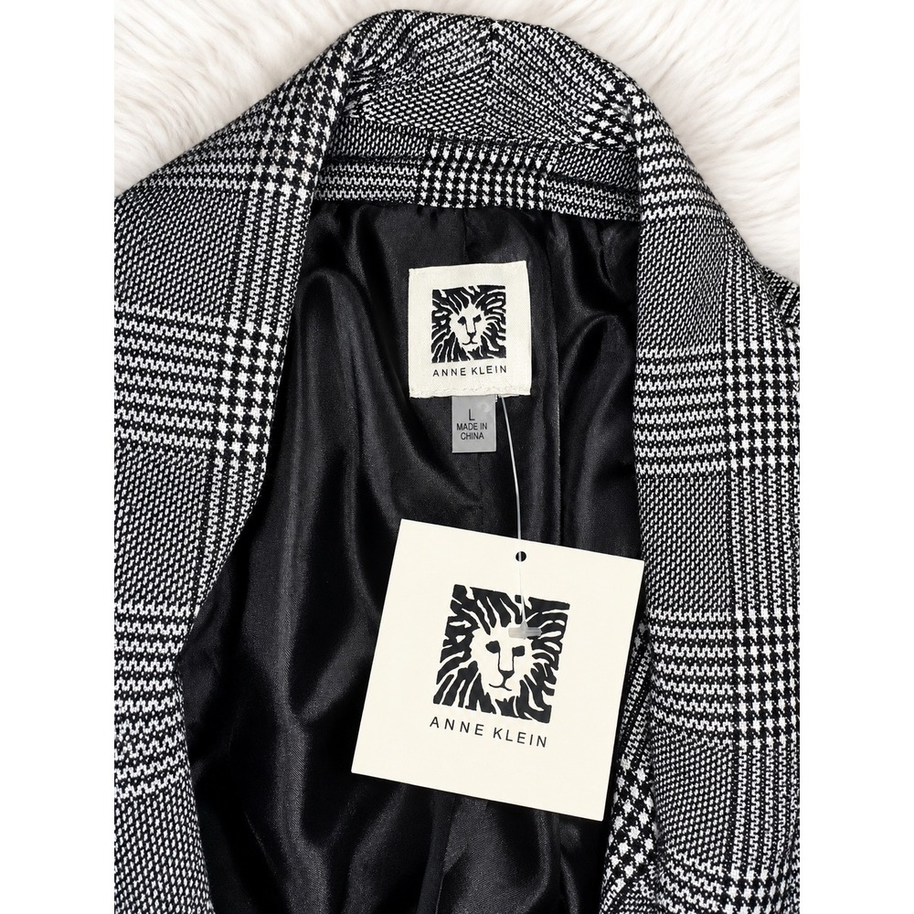 Anne Klein Glen Plaid Metallic Blazer NWT Black White Tailored Workwear L - Picture 3 of 6